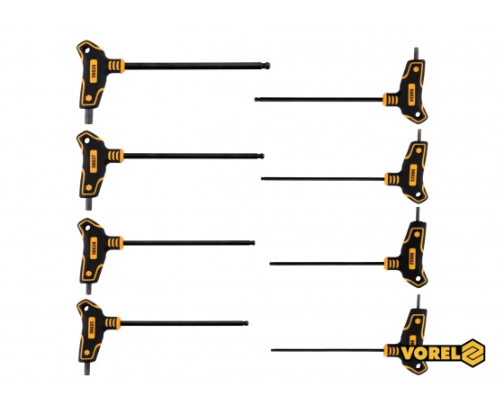 Фото 2 - Набір ключів шестигранних Т-подібних з кульковим наконечником VOREL HEX 2.5-10 мм 100-200 мм 8 шт