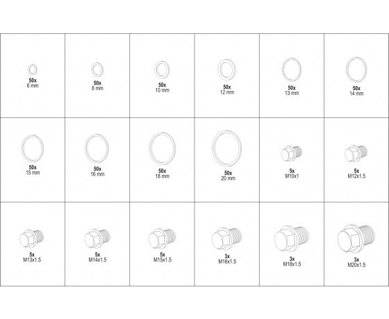 Фото 3 - Шайби Ø6-20 мм і заглушки М10-М20 алюмінієві YATO 534 шт