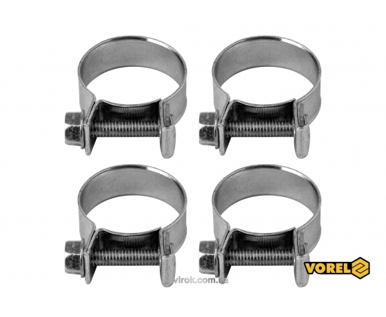 Фото 2 - Хомут сталевий оцинкований з гвинтовим затискачем W1 VOREL Ø20-22/9 мм 4 шт