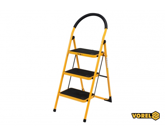 Фото 2 - Драбина розкладна металева VOREL 3 сходинки 36 х 26 см з антиковзальною прокладкою 115 х 47х 65 см