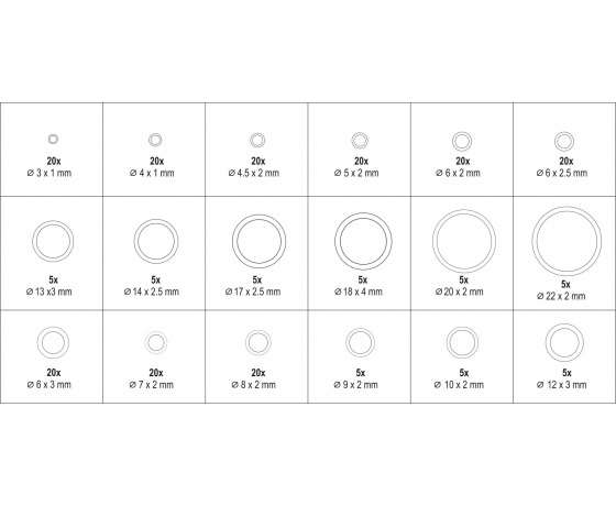 Фото 3 - Набір гумових прокладок різних розмірів YATO з каучука-HNBR, для систем кондиціонування 225 шт.