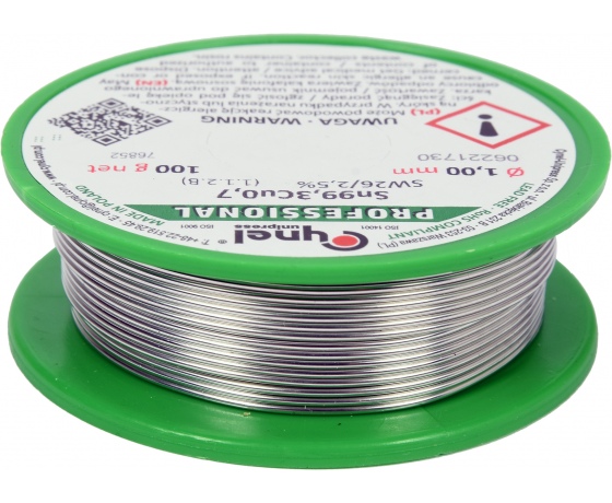 Фото 2 - Припій без свинцю CYNEL, : Ø1 мм, Sn99,3-Cu0,7 дротяний на котушці з флюсом 100 г