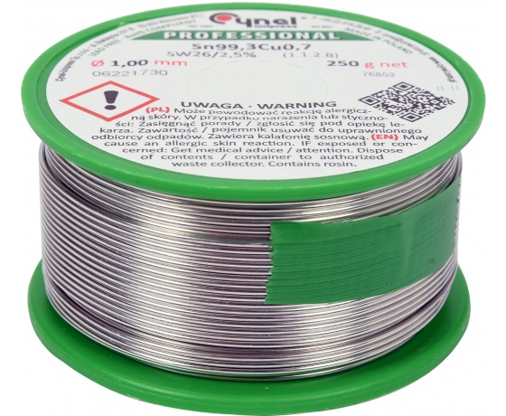 Фото 2 - Припій без свинцю CYNEL, : Ø1 мм, Sn99,3-Cu0,7 дротяний на котушці з флюсом 250 г