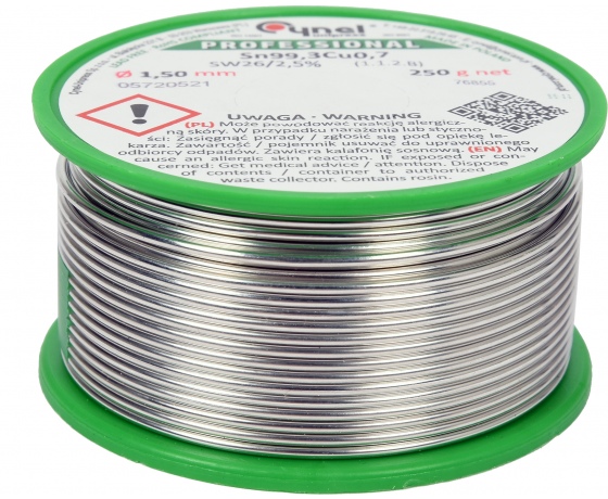 Фото 2 - Припій без свинцю CYNEL, : Ø1,5 мм, Sn99,3-Cu0,7 дротяний на котушці з флюсом 250 г