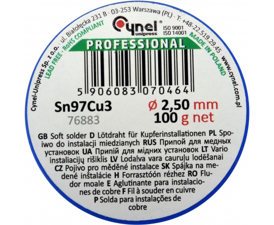 Фото 3 - Припій для паяння міді CYNEL, Ø 2.5 мм, дротяний на котушці 100 г
