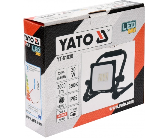 Фото 4 - Прожектор переносний з SMD-діодним випромінювачем YATO: 30 Вт, 230В, 3000лм, 42 діоди, кабель- 1.5 м