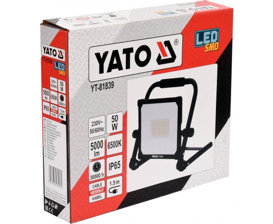Фото 4 - Прожектор переносний з SMD-діодним випромінювачем YATO: 50Вт, 230В, 5000лм, 70 діодів, кабель- 1.5 м