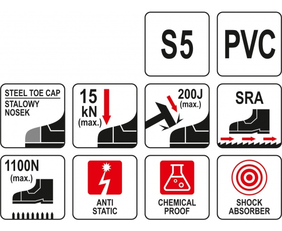 Фото 6 - Чоботи ПВХ водонепроникні, хімічностійкі, антистатичні з металевим носком YATO, 38 см, розмір 39