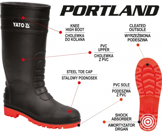 Фото 4 - Чоботи ПВХ водонепроникні, хімічностійкі, антистатичні з металевим носком YATO, 38 см, розмір 46