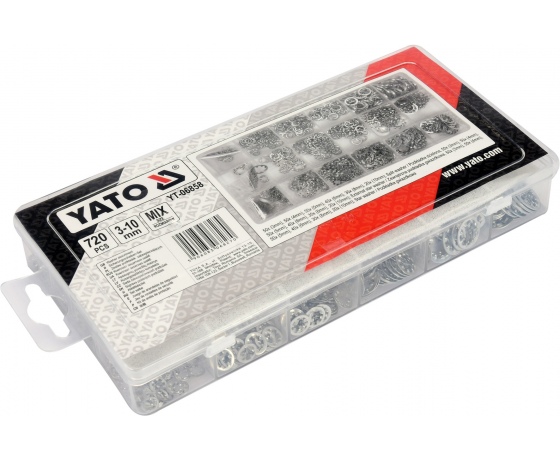 Фото 2 - Шайби стопорні Ø3-10 мм YATO різної форми в пластиковій коробці, набір 720 шт.