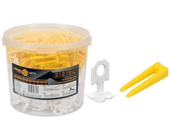 Фото 2 - Кліпси 300 шт. і клини 100 шт. VOREL t= 1 мм для вирівнювання викладання керам. плитки; упак. 400 шт