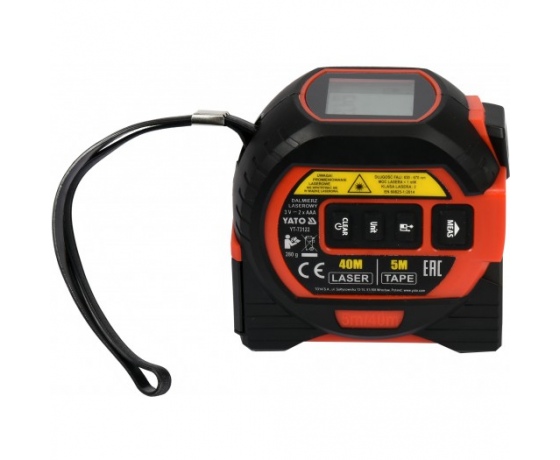 Фото 2 - Дальномір-рулетка лазерний з хрещат. пр YATO в межі 0.2- 40 м, з метричною шкальн стрічкою- 5 м/19мм
