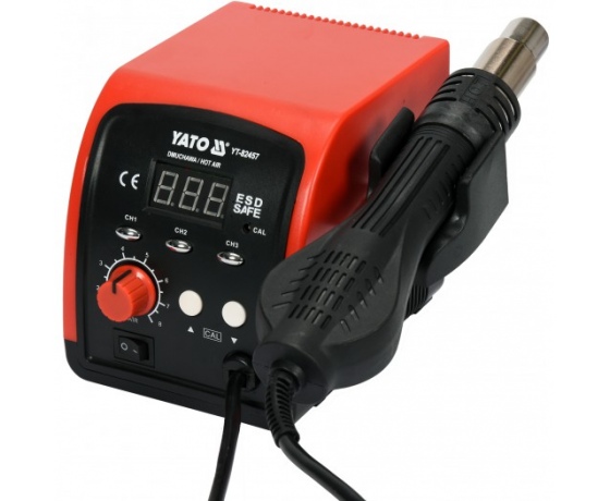 Фото 2 - Фен-станція мережева YATO: 750 Вт, t°= 100- 500°С, пов. потік- 120 л/хв, LCD табло, 4 форсунки