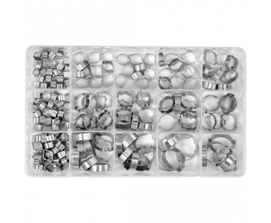 Фото 2 - Хомути для шлангів з 2-ма вушками YATO різних розмірів Ø= 5- 27 мм, 175 шт.