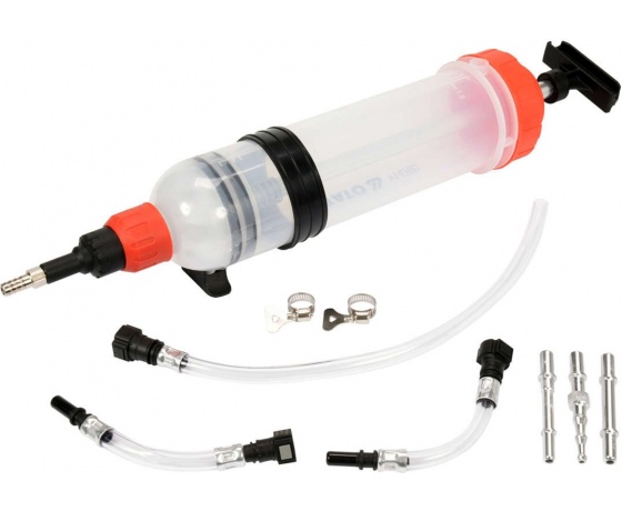 Фото 2 - Шприц ручний для відсмоктовування технічної рідини YATO: 1,5 л, 2 універс. адаптери