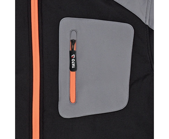 Фото 8 - Куртка робоча SOFTSHELL YATO розмір S, чорно-сіра, 3 кишені, 96% поліестер і 4% спандекс
