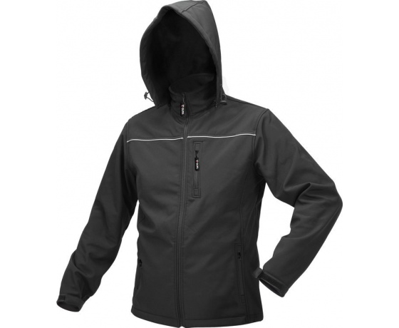 Фото 2 - Куртка робоча SOFTSHELL з прикріп капюшоном YATO розм XXXL, чорна, 3 кишені, 96% поліест і 4% спанде