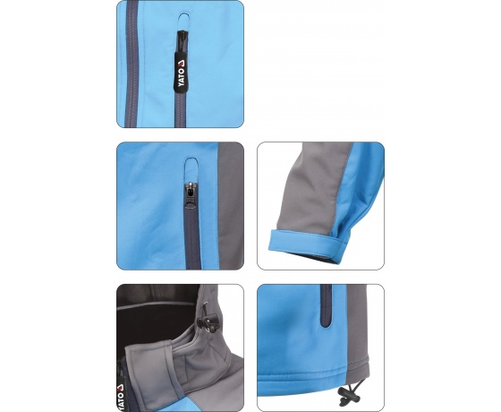 Фото 13 - Куртка робоча SOFTSHELL з прикріпн капюшоном YATO розм S, синьо-сіра, 3 кишені, 96% поліес і 4% спан