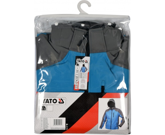 Фото 14 - Куртка робоча SOFTSHELL з прикріпн капюшоном YATO розм S, синьо-сіра, 3 кишені, 96% поліес і 4% спан