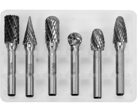 Фото 2 - Фрези різної форми з карбіду вольфрама YATO, Ø= 10 мм, зі шпинделем Ø= 6 мм, компл. 6 шт.