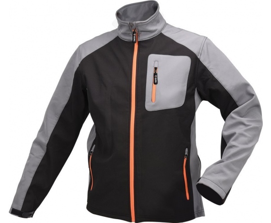 Фото 2 - Куртка робоча SOFTSHELL YATO розмір XXXL, чорно-сіра, 3 кишені, 96% поліестер і 4% спандекс