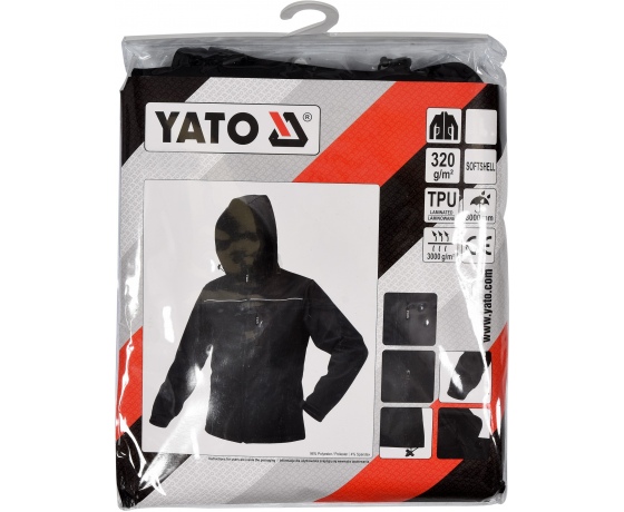 Фото 16 - Куртка робоча SOFTSHELL з прикріпн капюшоном YATO розм S, чорна, 3 кишені, 96% поліест і 4% спандекс