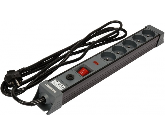 Фото 2 - Подовжувач мережевий STHOR: l= 3 м, колодка- 5 гнізд і вмик, 3-жильний Ø=1,5 мм², з заземл. і захист