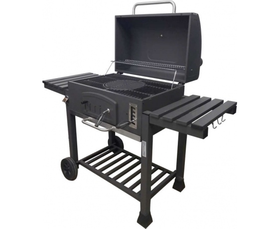 Фото 2 - Гриль вугільний з чавуну LUND, 153х 70х 133 мм, на 4 ніжках (2 колес.) з кришкою і боковими полицями