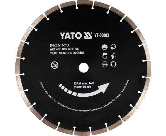 Фото 2 - Диск алмазний сегментний по бетону YATO : Ø= 350x 25,4 мм. t= 3,4 мм, до YT-84820