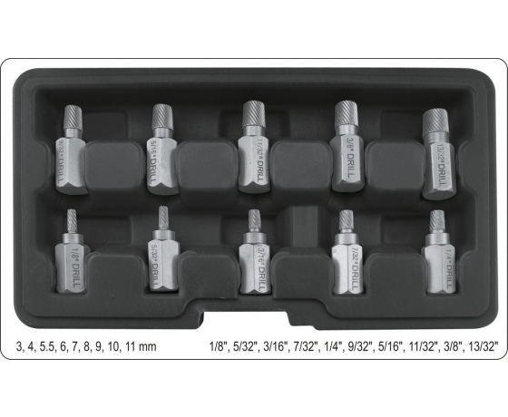 Фото 2 - Екстрактори-насадки зломаних гвинтів  YATO, Ø 3-11 мм, 10 шт.