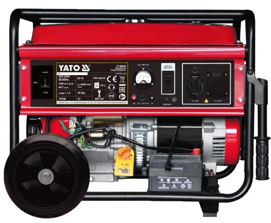 Фото 2 - Генератор струму бензиновий YATO: P= 5 кВт, U= 230V AC і 12V DC, витрата- 2.65 л/г, бак- 25 л