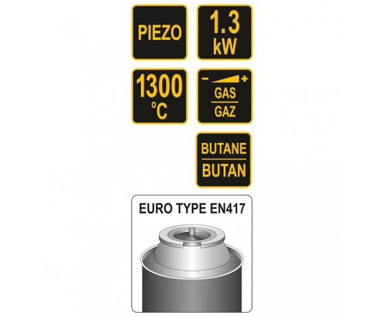 Фото 6 - Газовий пальник VOREL з п`єзозапалом; тип з`єднання EN417 макс. t=1300°C, P= 1,3 кВт