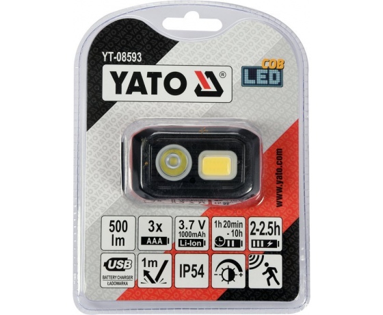 Фото 7 - Ліхтар COB-діодний на чоло YATO; живл. від 3х ААА акумулят 3,7 В 1000 мАгод, 500 Lm, з датчиком руху