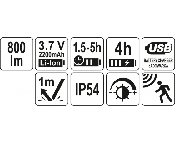 Фото 6 - Ліхтар COB-діодний на чоло YATO; живл. від Li-Ion акумулят 3,7 В 2200 мАгод, 800 Lm, з датчиком руху