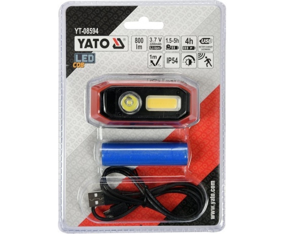 Фото 7 - Ліхтар COB-діодний на чоло YATO; живл. від Li-Ion акумулят 3,7 В 2200 мАгод, 800 Lm, з датчиком руху