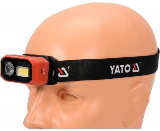 Фото 5 - Ліхтар COB-діодний на чоло YATO; живлення від акумулятора 3,7 В 1400 мАгод, 480 Lm, з датчиком руху