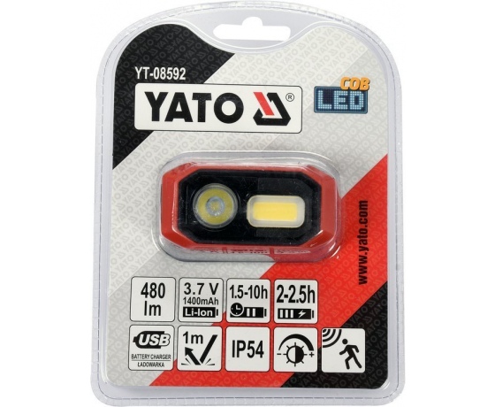 Фото 6 - Ліхтар COB-діодний на чоло YATO; живлення від акумулятора 3,7 В 1400 мАгод, 480 Lm, з датчиком руху