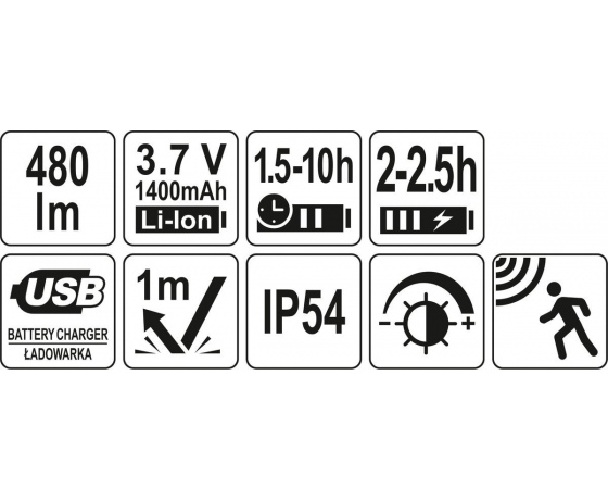 Фото 7 - Ліхтар COB-діодний на чоло YATO; живлення від акумулятора 3,7 В 1400 мАгод, 480 Lm, з датчиком руху