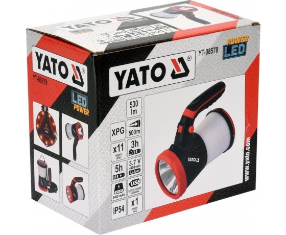 Фото 10 - Ліхтар LED-діодний акумулятор YATO Li-Ion 3.7 В, 15 Вт, 600-1200 Лм, з ручкою, зарядний USB пристрій