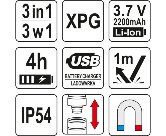 Фото 9 - Ліхтар з обладунками 3 в 1 YATO для ремонтних робіт з зарядним пристроєм, в футлярі