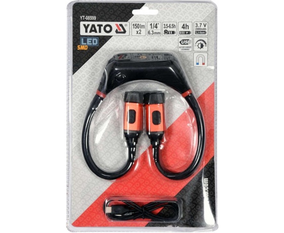 Фото 6 - Ліхтарі 2 COB-діодні нашийні YATO; живл. від Li-Ion акумулят 3,7 В 2000 мАгод, 2 по 150 Lm