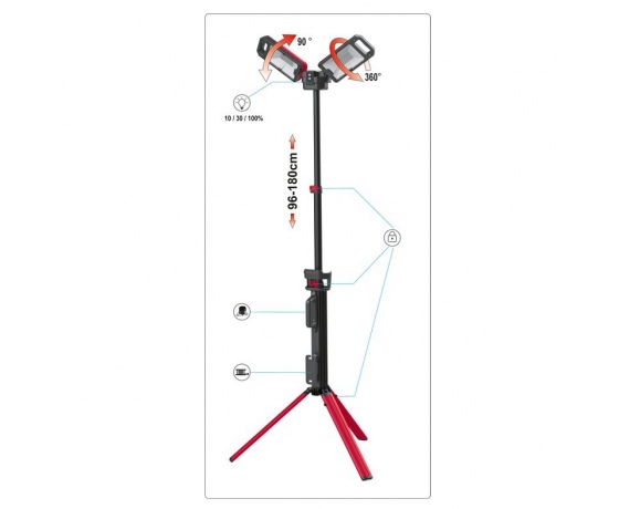 Фото 7 - Прожектори 2 шт. 2828 SMD-діодні YATO: акумул. 4,7 В, 500-5000 Lm, на штативі h= 95-140 см