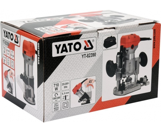 Фото 7 - Фрезер ручний по крайці ламінатів мережевий YATO: 710 Вт, цанга Ø= 6, 8 мм, хід- 20 мм, нахил- 45°