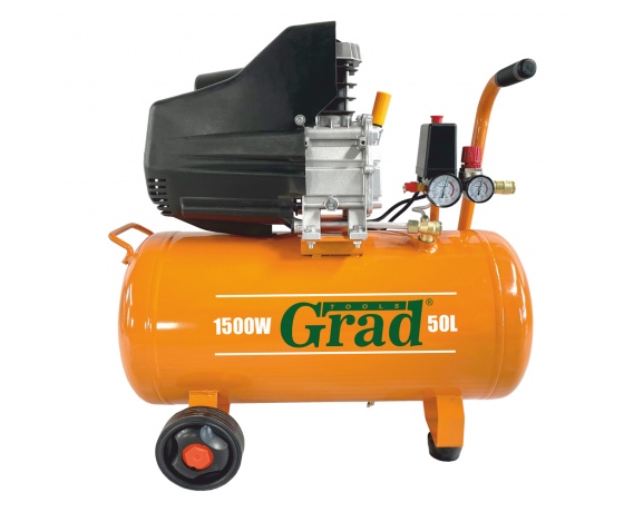 Фото 2 - Компрессор одноцилиндровый 1.5кВт 198л/мин 8бар 50л (2 крана) GRAD (7043565)