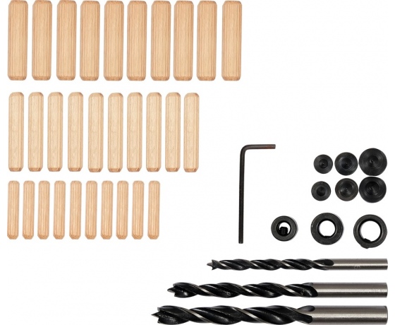 Фото 2 - Засоби для кілкових сполучень по дереву YATO з діаметром 6, 8, 10 мм, набір 43 шт.