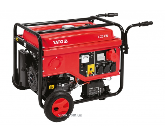Фото 2 - Генератор ел.струму бензиновий YATO: W= 4.25/5.5 кВт, U= 230/380 В, 3фази, витрата- 1.1л/г, бак- 25л