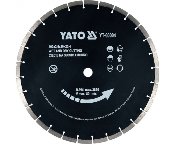 Фото 2 - Диск алмазний сегментний по бетону YATO : Ø= 400x 25,4 мм. t= 3,6 мм, до YT-84820