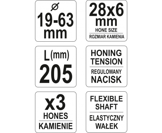 Фото 3 - Хон для розточення циліндрів Ø19-63 мм YATO з трьома каменями 28 х 6 мм 205 мм