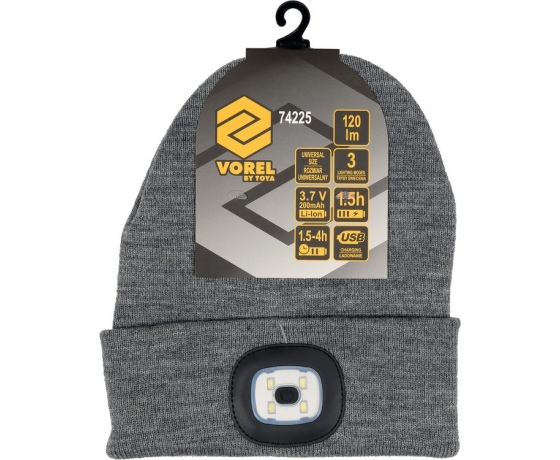 Фото 6 - Шапка зимова сіра VOREL з акумуляторним- 3,7 В ліхтарем 120 Lm