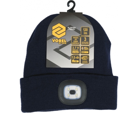 Фото 6 - Шапка зимова темно-синя VOREL з акумуляторним- 3,7 В ліхтарем 120 Lm